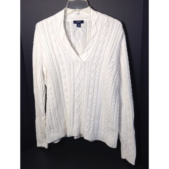 Ralph Lauren Chaps Sweater Wn XL White Fisherman Cable Knit Chunky Prep Y2K 90s - Picture 2 of 9